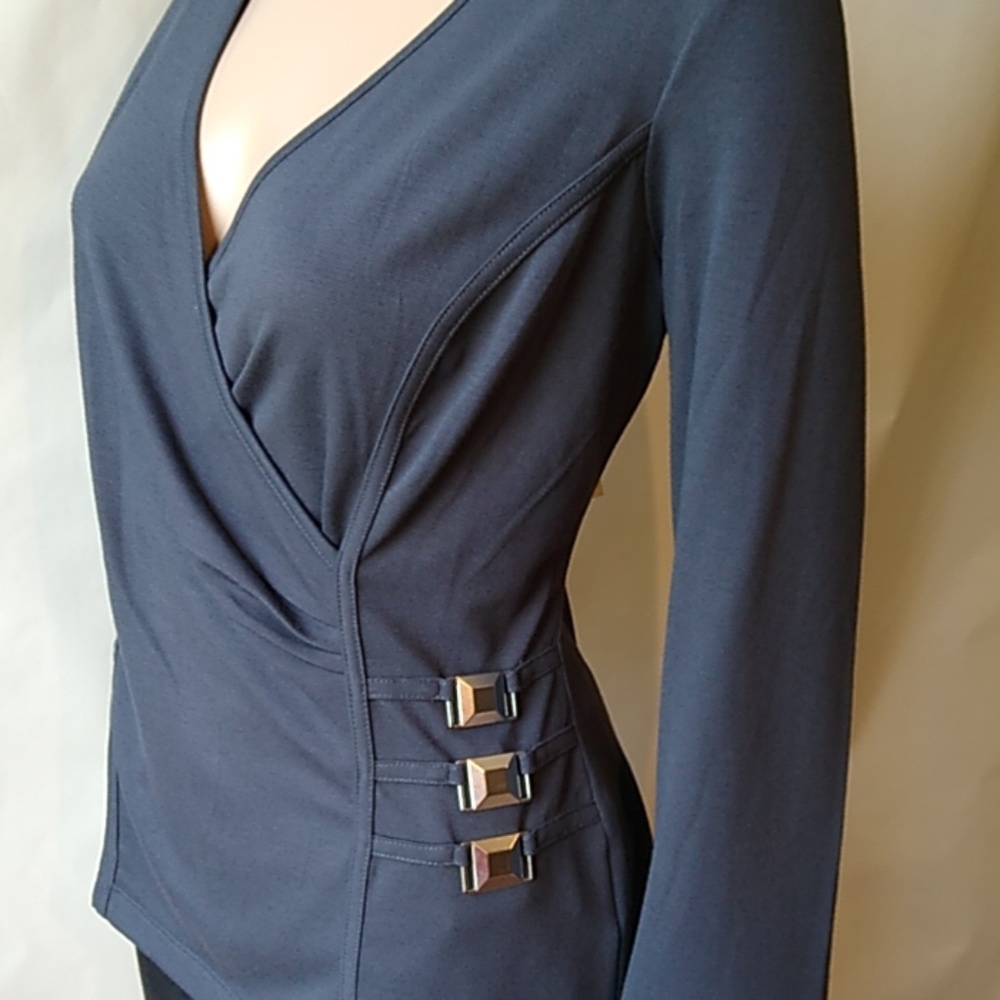 VENUS Surplice Wrap V Neck Long Sleeve Ruched L